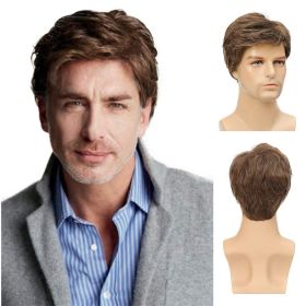 Mens Short Brown Wig Synthetic Replacement Costume Halloween Natural Hair Wigs
